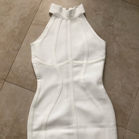 White Classy Sexy Midi Bodycon High Neck Dress - Picture 4 of 7